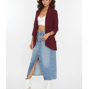 French Mauve Womens Burgundy Melanie Knit Open Front Shawl Collar Blazer XS